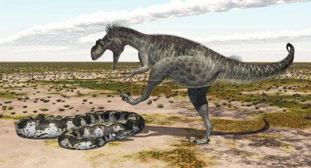 Dinosaur Megalosaurus and giant snake Titanoboa