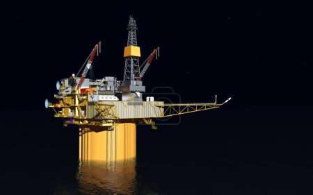 Oil platform in the sea at night