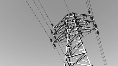 Overhead power line in black and white