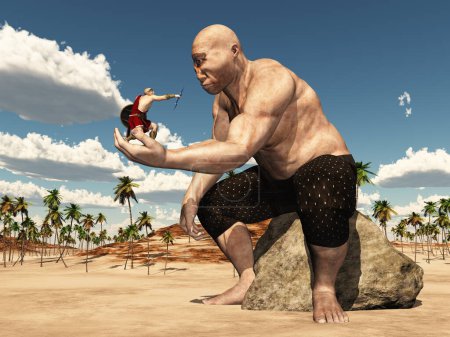 Computer generated 3D illustration with Greek god Zeus and the cyclops Polyphemus in a landscape