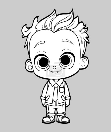 Illustration little boy in private school unifirm, cartoon style, vector