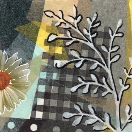 Téléchargez les photos : Collage de fond artistique avec fleurs et éléments végétaux - en image libre de droit