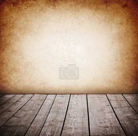 Foto de Pared grunge y suelo de paneles de madera, interior de una habitación
. - Imagen libre de derechos