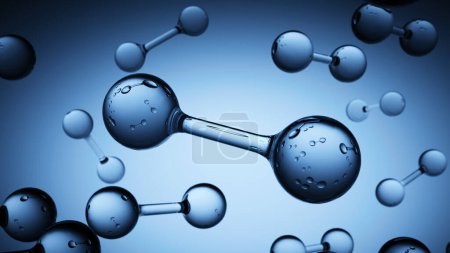 Foto de Abstracto múltiples moléculas flotan en fondo azul claro con burbujas transparentes en el interior - Imagen libre de derechos