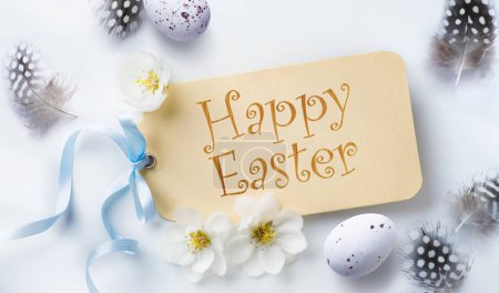 Foto de Design for easter greeting card or banner background; Happy Easter tex - Imagen libre de derechos