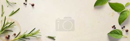 Foto de Arte cocina banner fondo; hierbas italianas para la receta casera - Imagen libre de derechos