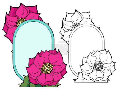 Téléchargez les illustrations : Design de bordure ovale avec cactus cholla rose - en licence libre de droit