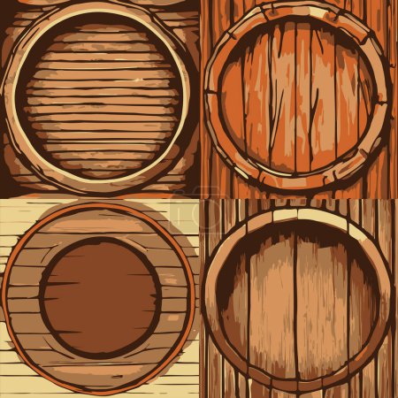 Photo for Wooden wine barrels front side. A set of four wooden barrels different styles and colors. - Royalty Free Image
