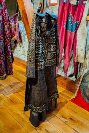 Photo for Golubac, Serbia - September 1, 2021: Traditional Serbian medieval costumes on exibition Nemanjici - Born of the Kingdom by author Petar Djinovic. Nemanjic was the most important dynasty of Serbia in the Middle Ages - Royalty Free Image