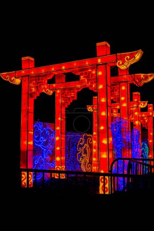 Photo for Novi Sad, Serbia - February 6, 2022: Detail from Chinese Lantern Festival in Novi Sad, Serbia. Festival was made to commemorate Chinese New Year  and created by art lantern company Zigong - Royalty Free Image
