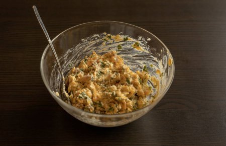 Photo for Potato Stuffing in Glass Bowl Close-Up - Royalty Free Image