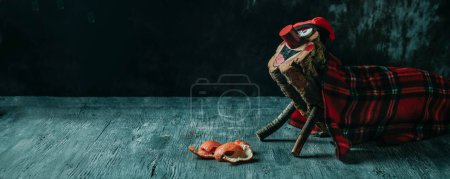 Photo for A homemade catalan tio de nadal, a magical christmas character, typical of catalonia, spain, in a panoramic format to use as web banner or header - Royalty Free Image