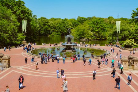Photo for New York City, United States - May 18, 2023: People at popular Bethesda Terrace, in Central Park, New York City, United States, on a sunny spring day - Royalty Free Image