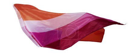 Foto de Primer plano de una bandera de orgullo lésbico ondeando en el aire aislado sobre un fondo blanco, en un formato panorámico para usar como banner web o encabezado - Imagen libre de derechos