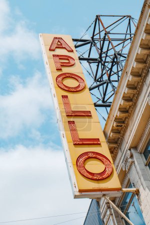 Photo for New York City, United States - May 21, 2023: A detail of the sign of the historic Apollo Theater, in Harlem, New York City, United States, on a spring day - Royalty Free Image