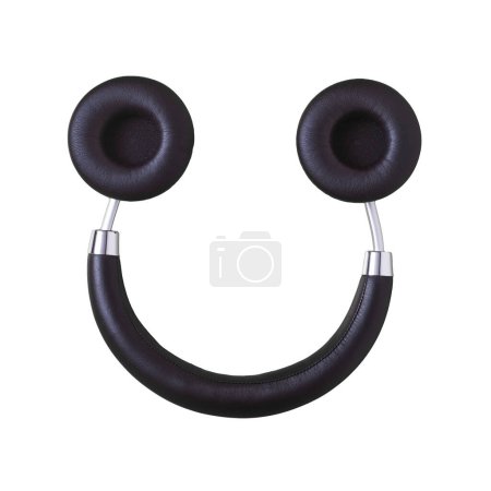Foto de Un par de auriculares inalámbricos de tamaño completo boca abajo sobre un fondo blanco, que se asemeja a una cara sonriente - Imagen libre de derechos