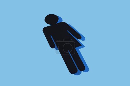 Téléchargez les photos : Une icône noire neutre pour le genre avec une ombre bleu foncé, sur un fond bleu clair - en image libre de droit
