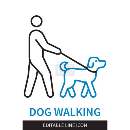 Illustration for Editable line Dog Walking outline icon. Symbol of a man walking a dog. Editable stroke icon isolated on white background - Royalty Free Image