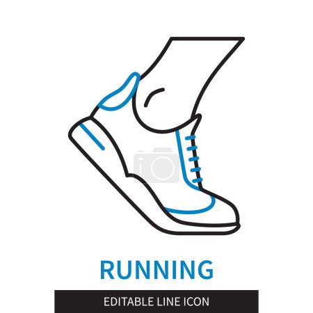 Ilustración de Línea editable Running outline icon.Pie de atleta en una zapatilla de running. Icono de trazo editable aislado sobre fondo blanco - Imagen libre de derechos