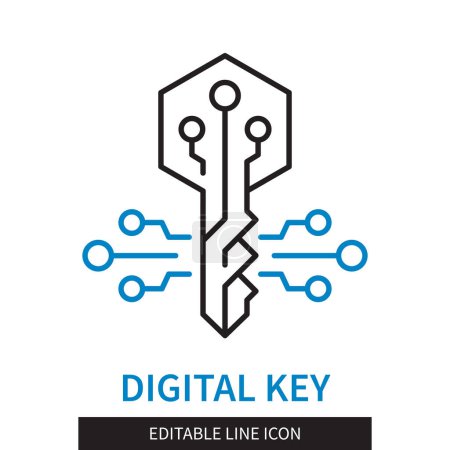 Téléchargez les illustrations : Ligne modifiable icône de contour de clé numérique. Clé privée pour crypto-monnaie. Icône de course modifiable isolée sur fond blanc - en licence libre de droit