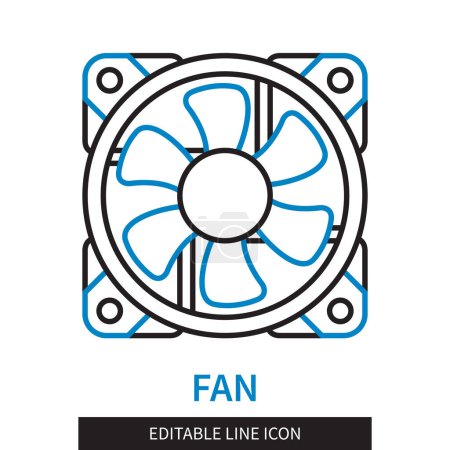 Illustration for Editable line Fan outline icon. Computer Fan symbols. Editable stroke icon isolated on white background - Royalty Free Image