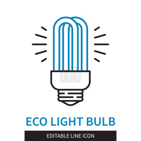 Illustration for Editable line Eco Light Bulb outline icon. Shining Light Bulb. Energy saving. Editable stroke icon isolated on white background - Royalty Free Image