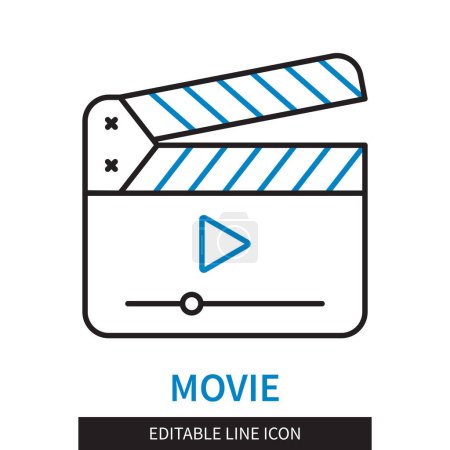 Illustration for Editable line Movie outline icon. Clapperboard symbol. Editable stroke icon isolated on white background - Royalty Free Image