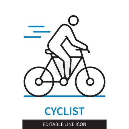 Illustration for Editable line Cyclist outline icon. Man rides a bicycle. Editable stroke icon isolated on white background - Royalty Free Image