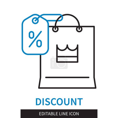 Illustration for Editable line Discount outline icon. Shopping bag with sale price tag. Editable stroke icon isolated on white background - Royalty Free Image