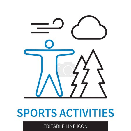 Illustration for Editable line Sports Activities outline icon. Man exercising outdoors in the park. Editable stroke icon isolated on white background - Royalty Free Image