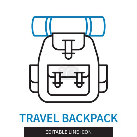 Illustration for Editable line Travel Backpack outline icon. Tourist equipment. Editable stroke icon isolated on white background - Royalty Free Image