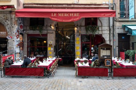 Photo for LYON, FRANCE, NOVEMBER 6, 2022 : famous restaurant Le Merciere in Lyon, France - Royalty Free Image