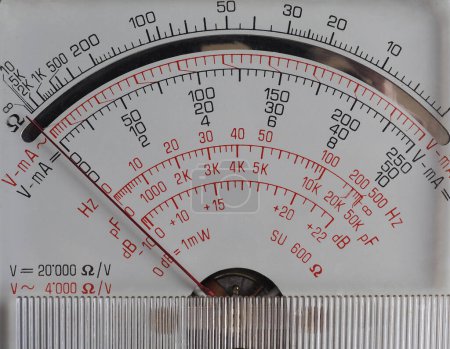 Photo for Display of a vintage analog multimeter to measure voltage resistance and current - Royalty Free Image