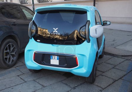Photo for TURIN, ITALY - CIRCA FEBRUARY 2023: Light blue Xev Yoyo electric car - Royalty Free Image