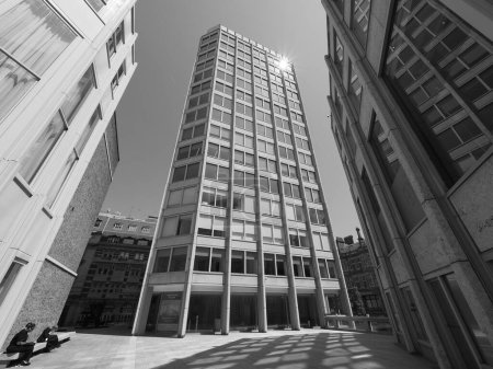 Photo for LONDON, UK - JUNE 08, 2023: The Economist Building iconic new brutalist architecture in black and white - Royalty Free Image
