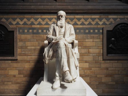 Téléchargez les photos : LONDRES, RU - 09 JUIN 2023 : Statue de Charles Darwin au Musée d'histoire naturelle par le sculpteur Sir Joseph Boehm vers 1885 - en image libre de droit