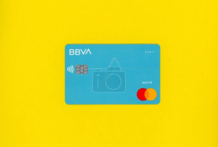 Photo for MILAN, ITALY - OCTOBER 28, 2023: BBVA Banco Bilbao Vizcaya Argentaria MasterCard debit card - Royalty Free Image