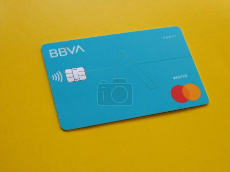 Photo for MILAN, ITALY - OCTOBER 28, 2023: BBVA Banco Bilbao Vizcaya Argentaria MasterCard debit card - Royalty Free Image
