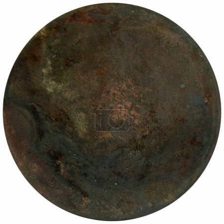 rusted weathered metal disc isolated over white background