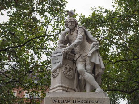 Statue of William Shakespeare in Leicester Square by sculptor Giovanni Fontana circa 1874 in London, UK