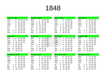 Ilustración de Calendario del año 1848 en inglés - Imagen libre de derechos