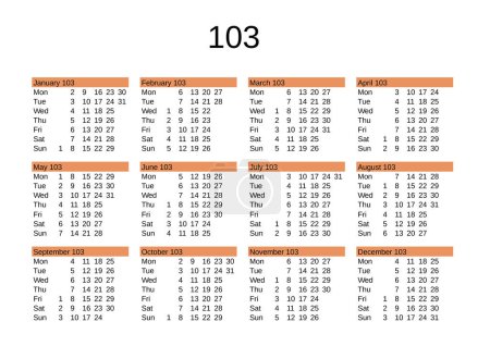 Ilustración de Calendario del año 103 en lengua inglesa - Imagen libre de derechos