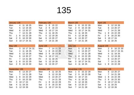 Ilustración de Calendario del año 135 en inglés - Imagen libre de derechos