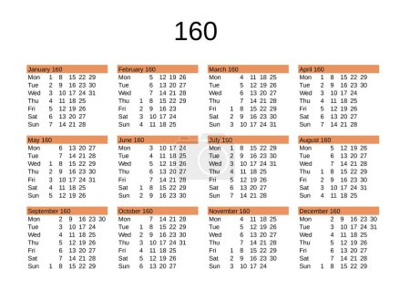 Illustration for Calendar of year 160 in English language - Royalty Free Image