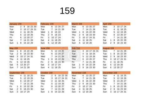 Ilustración de Calendario del año 159 en lengua inglesa - Imagen libre de derechos