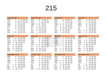 Ilustración de Calendario del año 215 en lengua inglesa - Imagen libre de derechos