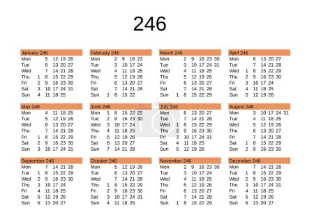 Illustration for Calendar of year 246 in English language - Royalty Free Image