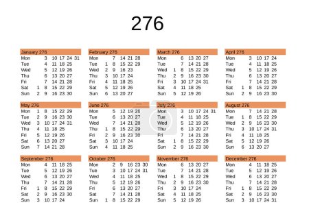 Illustration for Calendar of year 276 in English language - Royalty Free Image