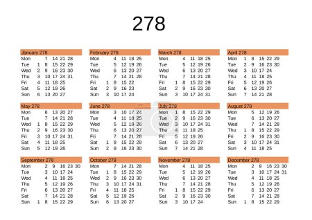 Ilustración de Calendario del año 278 en lengua inglesa - Imagen libre de derechos