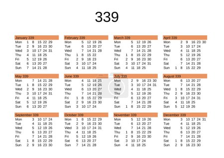 Ilustración de Calendario del año 339 en lengua inglesa - Imagen libre de derechos
